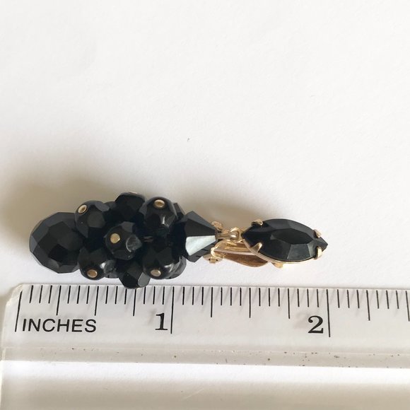 Vintage Lewis Segal California Black Faceted Bead Clip On Earrings Gold Tone - Picture 10 of 11